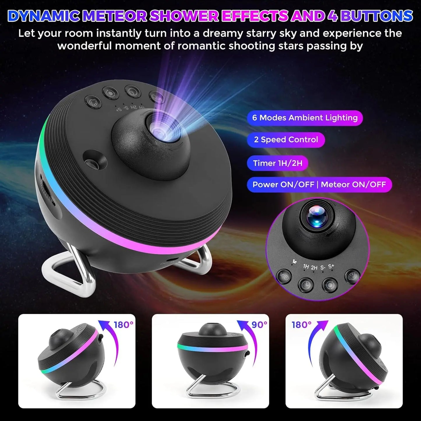 Voltify Galaxy Meteor Star Projector — 4K HD, 13-in-1 Slides, 360° Rotary Night Light for Kids & Adults