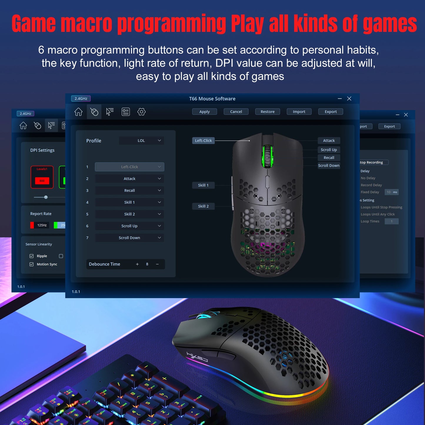 Voltify T66 Wireless Gaming Mouse — RGB, 10000 DPI, 3-Mode (Wired / 2.4G / Bluetooth)