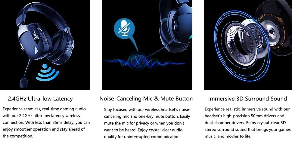 Voltify Wireless Gaming Headset with Mic — PS5, PS4, PC, Switch