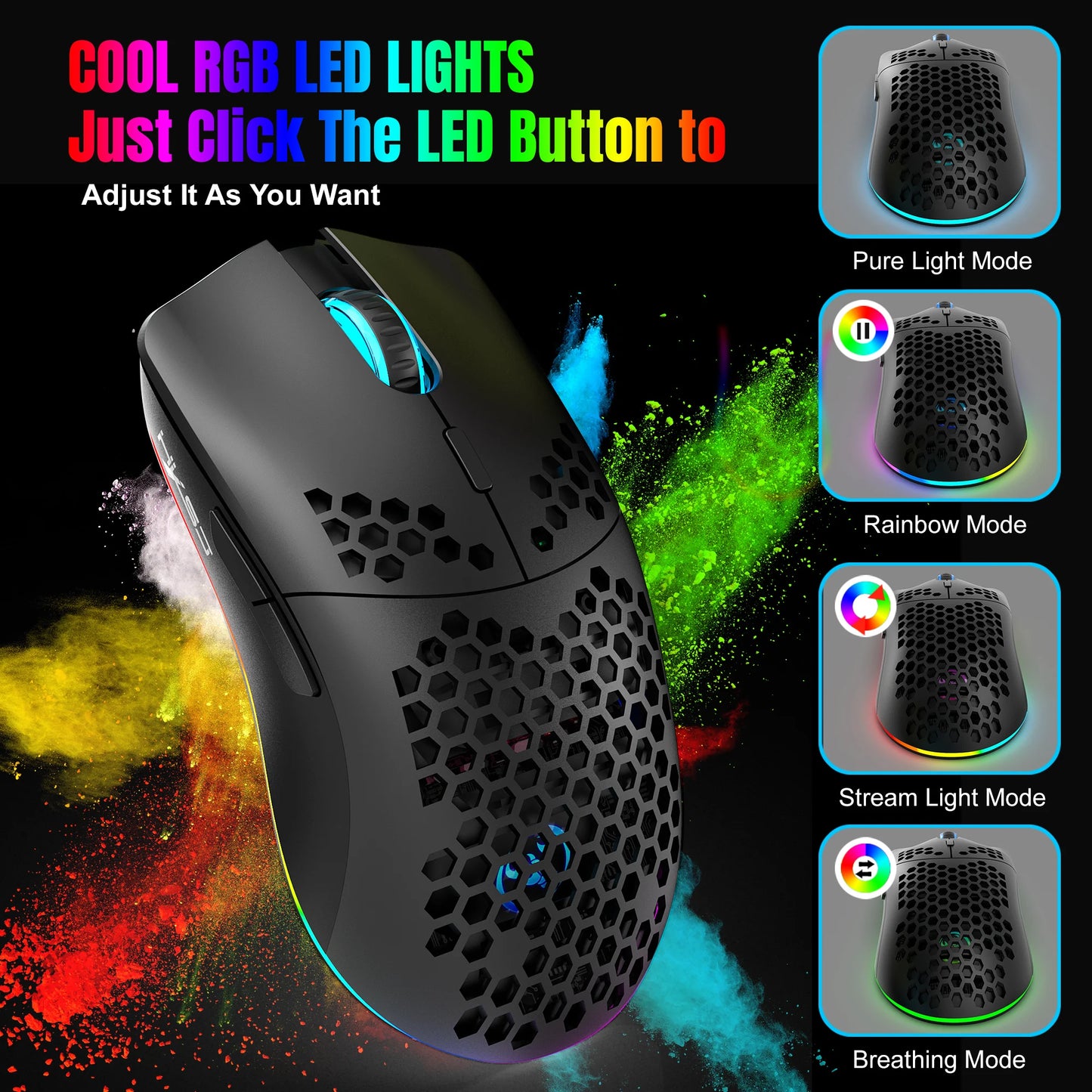 Voltify T66 Wireless Gaming Mouse — RGB, 10000 DPI, 3-Mode (Wired / 2.4G / Bluetooth)